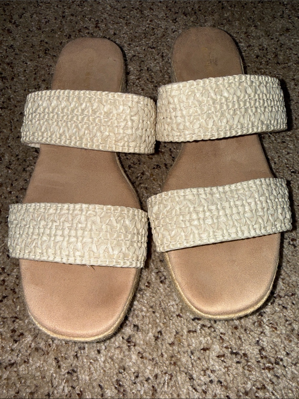 Woven Double-Strap Slide Sandals in Cream